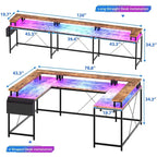 Bureau réversible en U pour 2 personnes avec lumières LED, Gris/Rose/Blanc/Noir/Brun Rustique