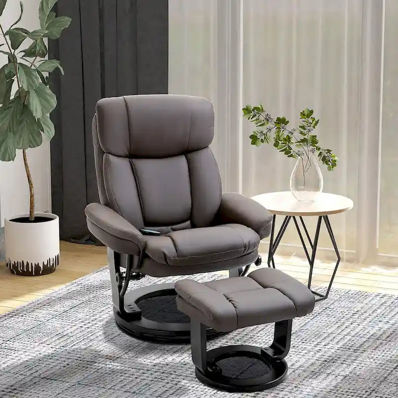 Fauteuil inclinable de massage pivotant en cuir PU noir/marron avec ottoman – 1 personne