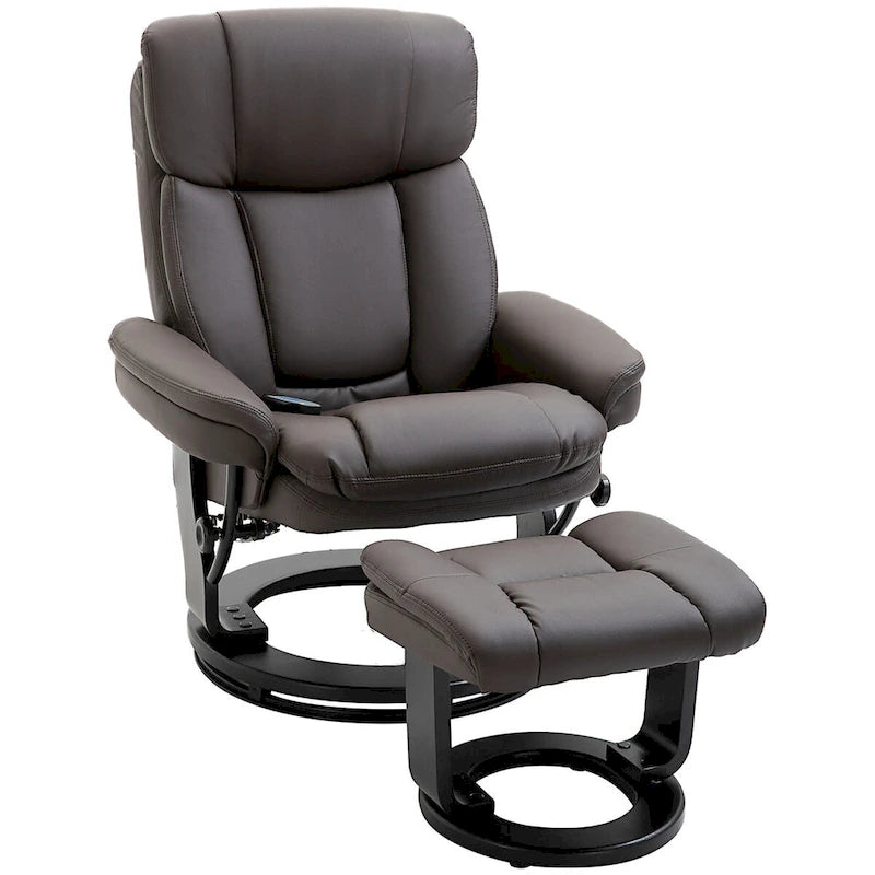 Fauteuil inclinable de massage pivotant en cuir PU noir/marron avec ottoman – 1 personne