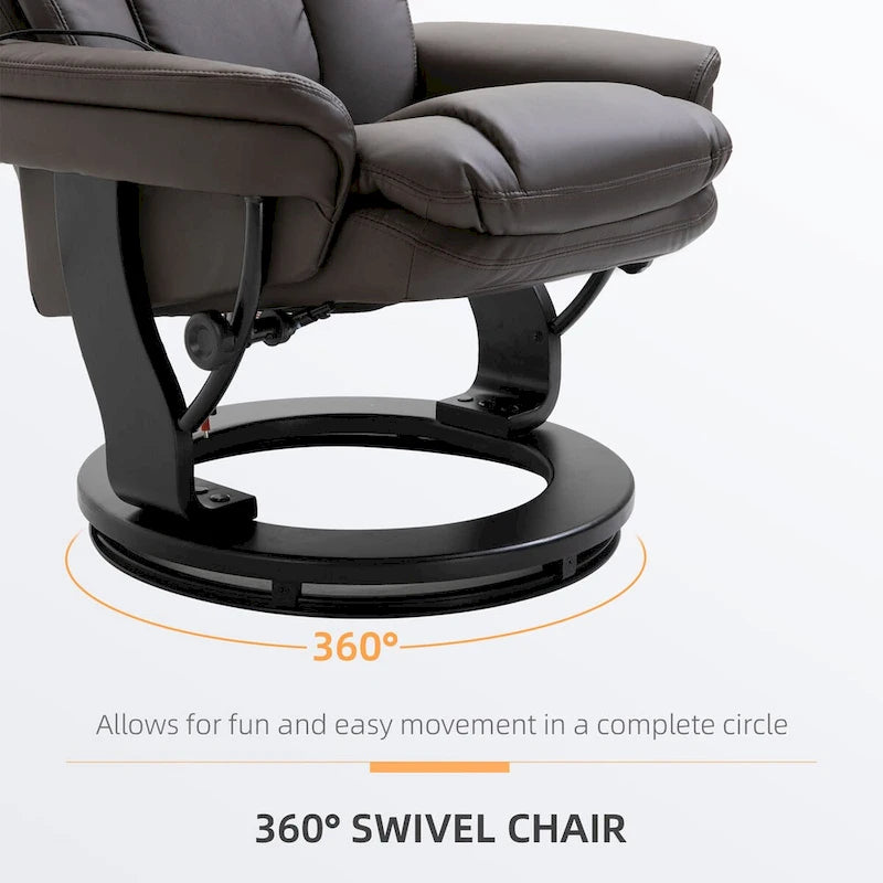 Fauteuil inclinable de massage pivotant en cuir PU noir/marron avec ottoman – 1 personne