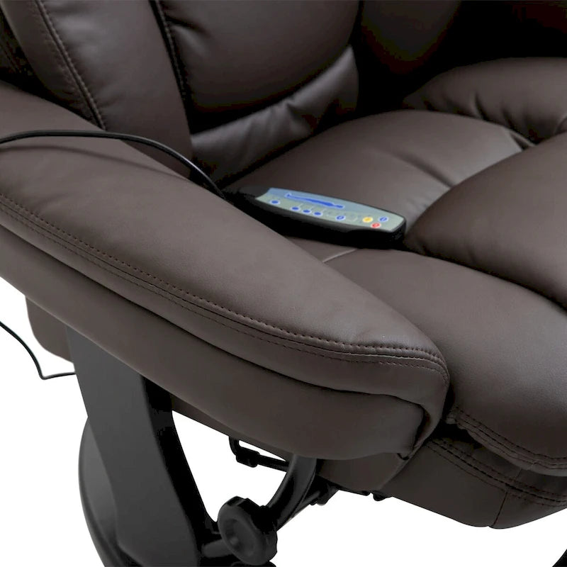 Fauteuil inclinable de massage pivotant en cuir PU noir/marron avec ottoman – 1 personne