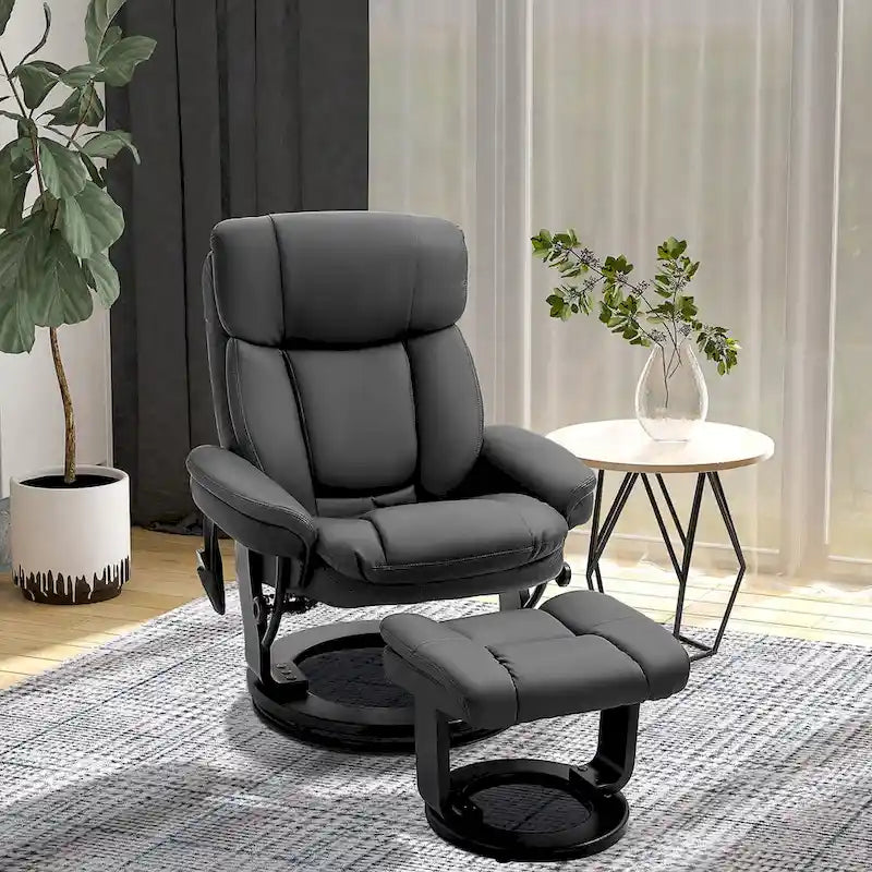 Fauteuil inclinable de massage pivotant en cuir PU noir/marron avec ottoman – 1 personne