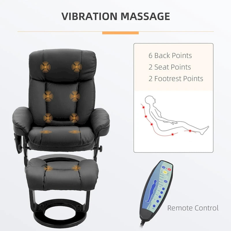 Fauteuil inclinable de massage pivotant en cuir PU noir/marron avec ottoman – 1 personne