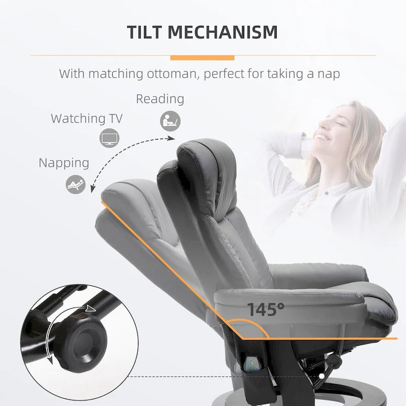 Fauteuil inclinable de massage pivotant en cuir PU noir/marron avec ottoman – 1 personne