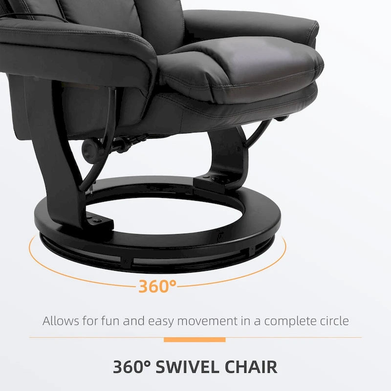 Fauteuil inclinable de massage pivotant en cuir PU noir/marron avec ottoman – 1 personne