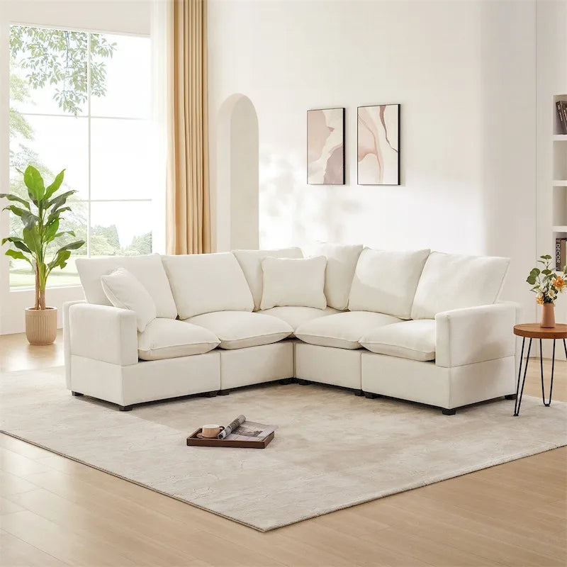 Canapé modulable en L, 4-5 places, gris anthracite/blanc