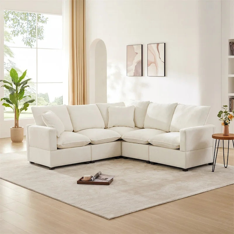 Canapé modulable en L, 4-5 places, gris anthracite/blanc
