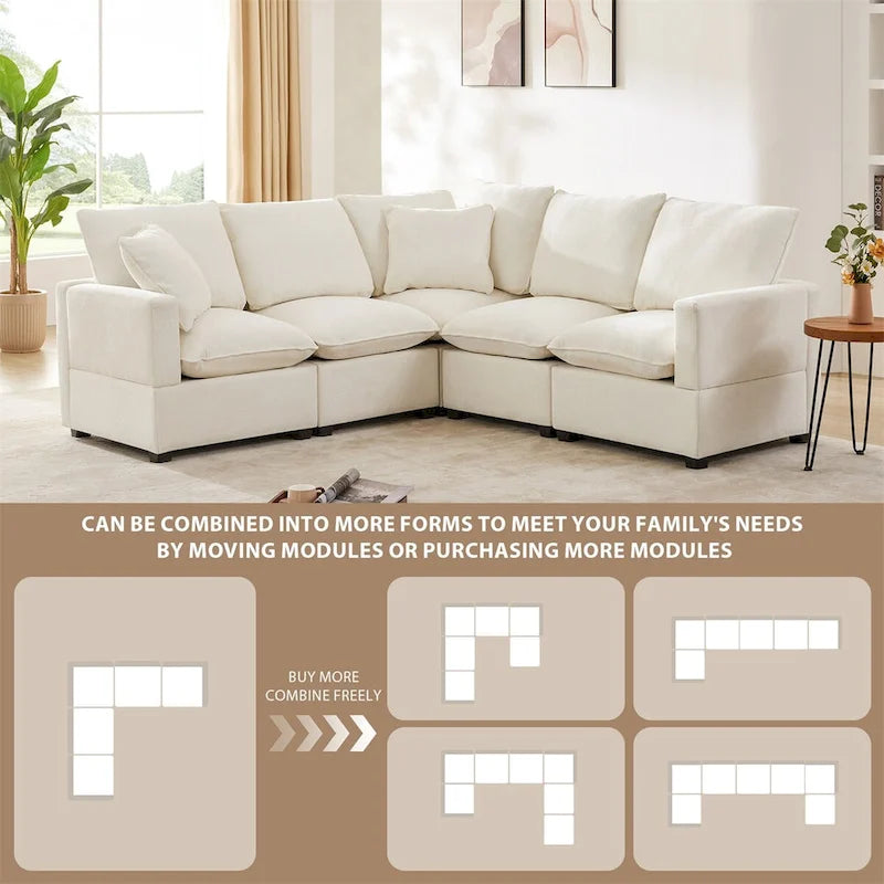Canapé modulable en L, 4-5 places, gris anthracite/blanc