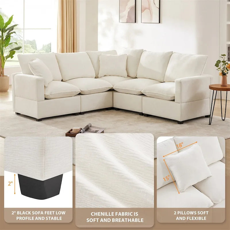 Canapé modulable en L, 4-5 places, gris anthracite/blanc