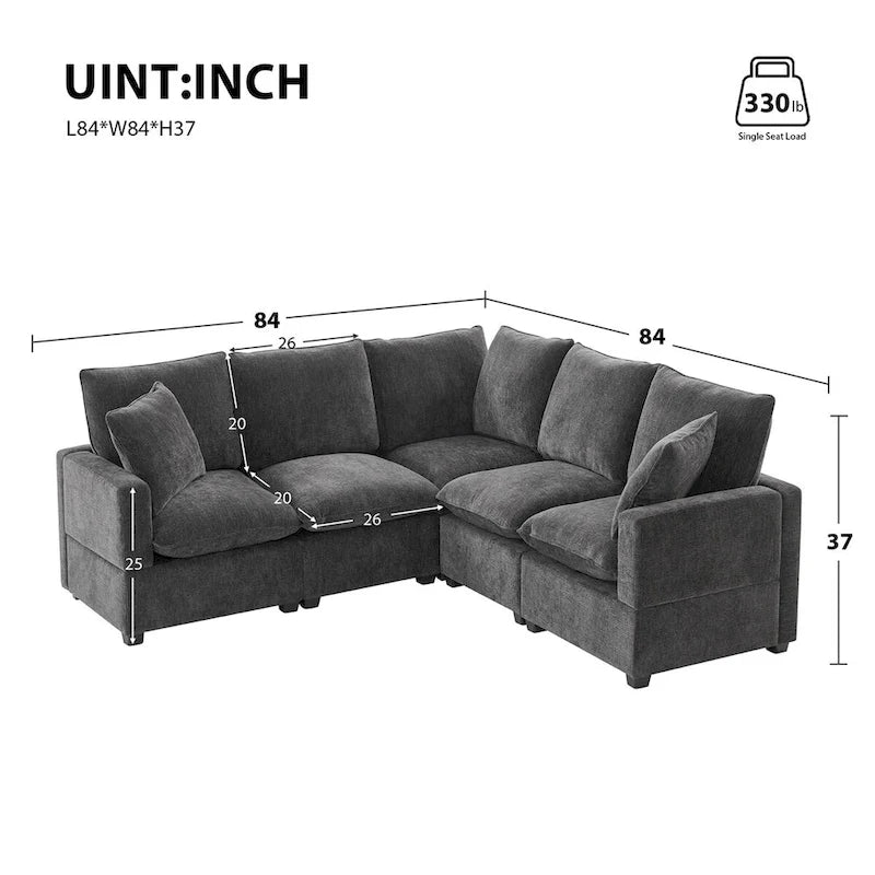 Canapé modulable en L, 4-5 places, gris anthracite/blanc