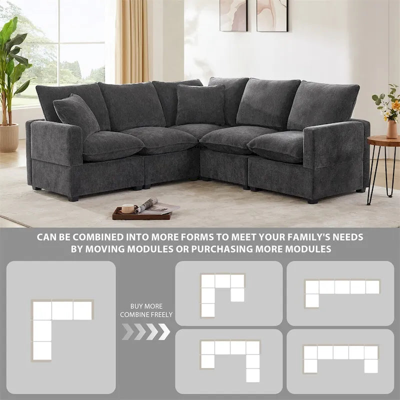 Canapé modulable en L, 4-5 places, gris anthracite/blanc