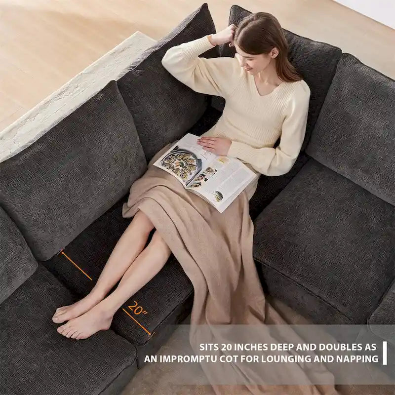 Canapé modulable en L, 4-5 places, gris anthracite/blanc