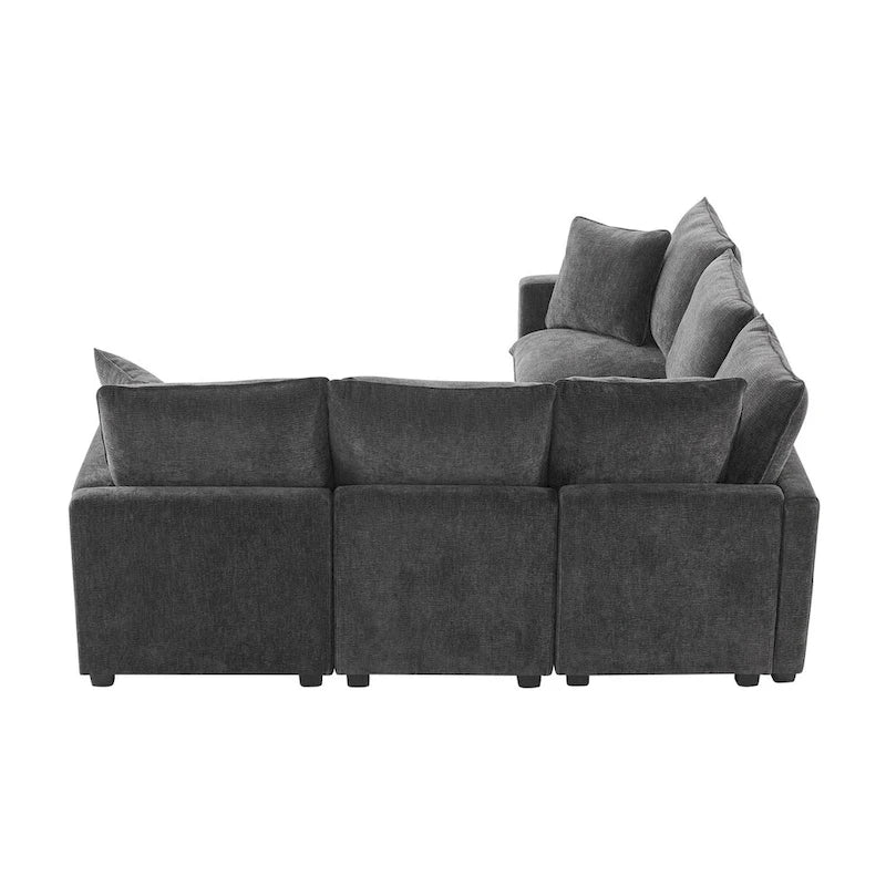 Canapé modulable en L, 4-5 places, gris anthracite/blanc