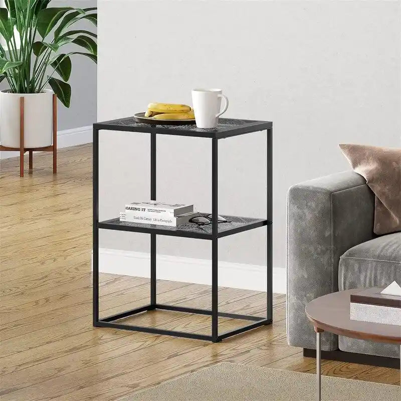 Table d'appoint à 2 niveaux en métal, design rayé évidé, utilisation par 1 personne