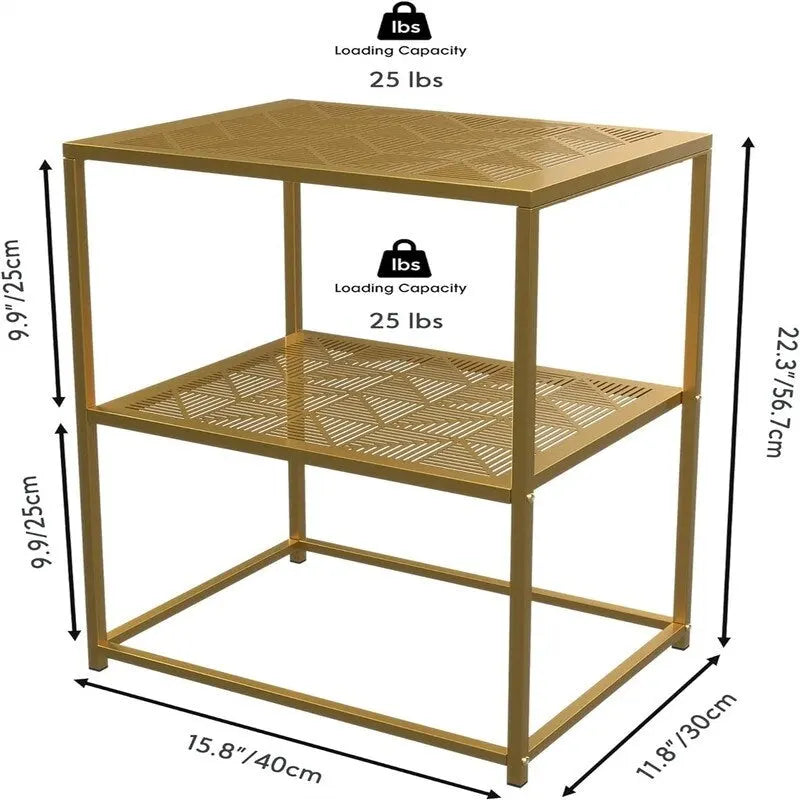 Table d'appoint à 2 niveaux en métal, design rayé évidé, utilisation par 1 personne