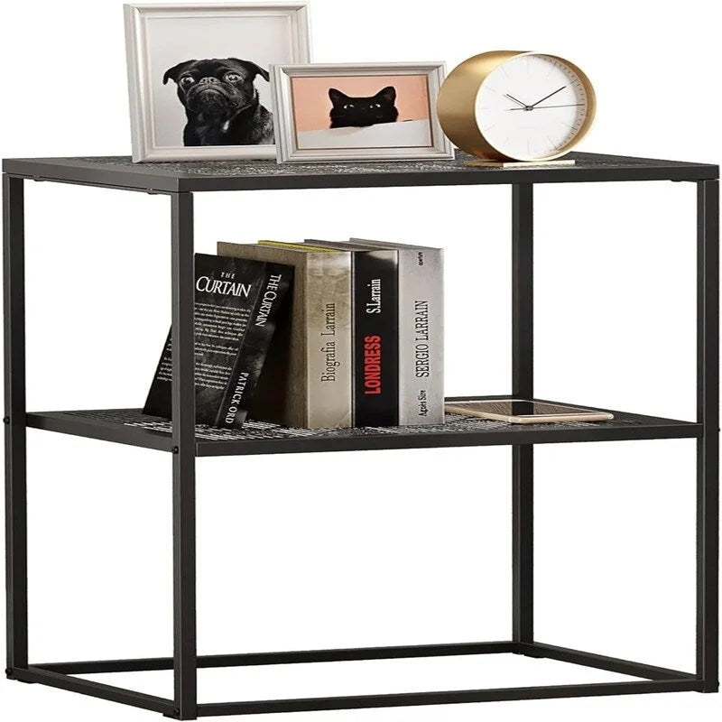 Table d'appoint à 2 niveaux en métal, design rayé évidé, utilisation par 1 personne