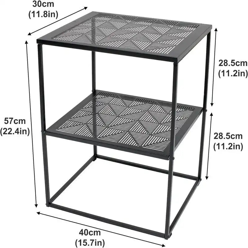 Table d'appoint à 2 niveaux en métal, design rayé évidé, utilisation par 1 personne