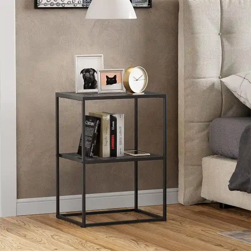 Table d'appoint à 2 niveaux en métal, design rayé évidé, utilisation par 1 personne