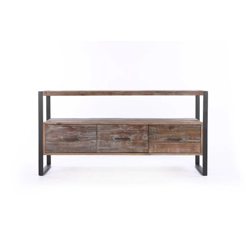 Console 3 tiroirs gris antique avec étagère ouverte