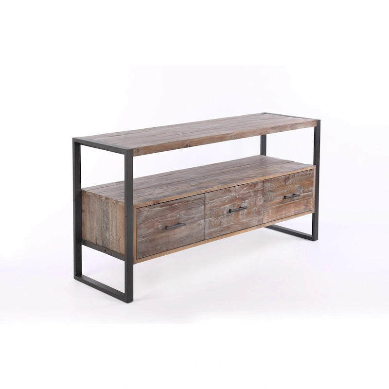 Console 3 tiroirs gris antique avec étagère ouverte