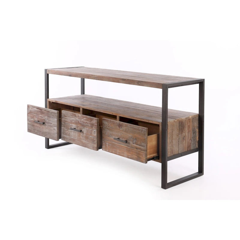 Console 3 tiroirs gris antique avec étagère ouverte