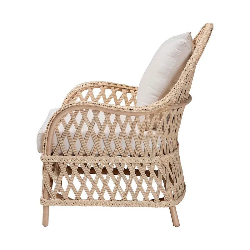 Fauteuil en rotin bohème ivoire – Une place