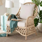 Fauteuil en rotin bohème ivoire – Une place