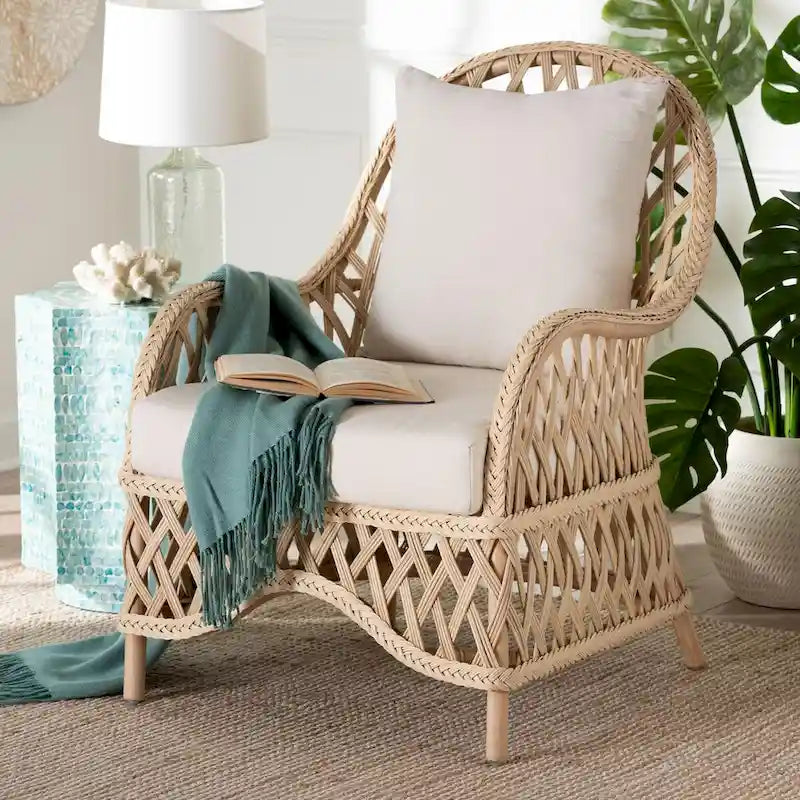 Fauteuil en rotin bohème ivoire – Une place