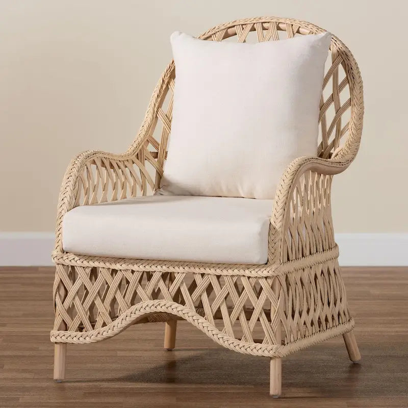 Fauteuil en rotin bohème ivoire – Une place