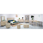 Table basse ronde en bois d'acacia beige avec porte de rangement