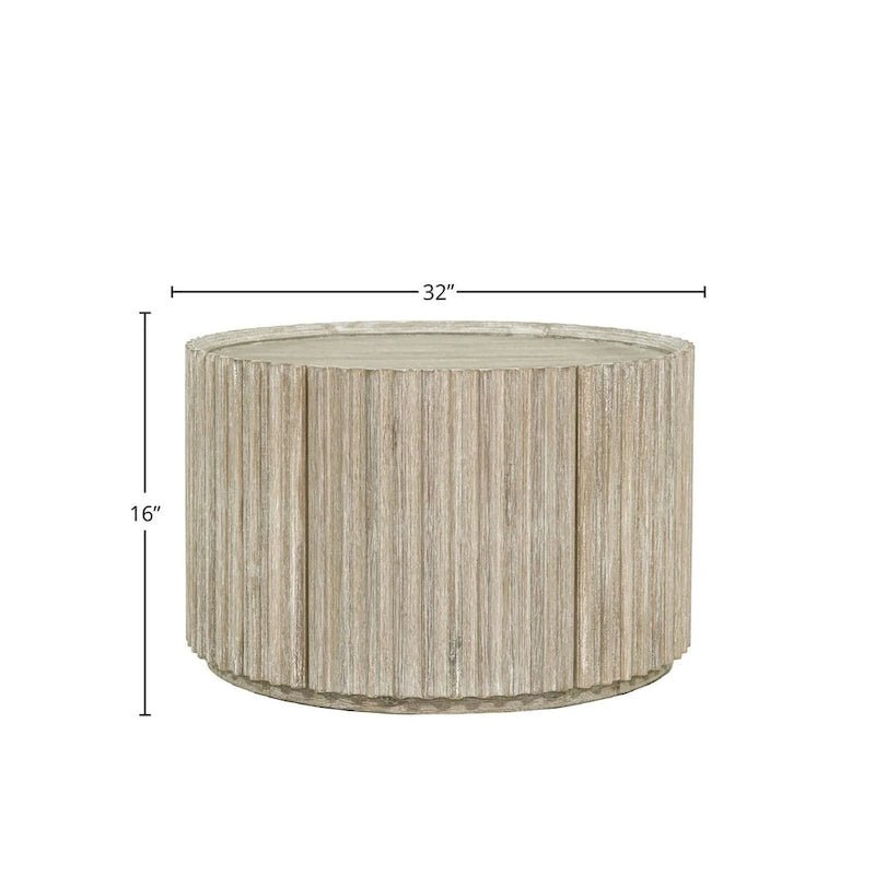 Table basse ronde en bois d'acacia beige avec porte de rangement