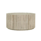 Table basse ronde en bois d'acacia beige avec porte de rangement