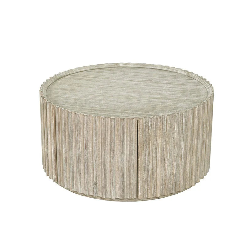 Table basse ronde en bois d'acacia beige avec porte de rangement