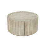 Table basse ronde en bois d'acacia beige avec porte de rangement