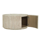 Table basse ronde en bois d'acacia beige avec porte de rangement