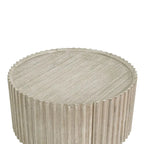 Table basse ronde en bois d'acacia beige avec porte de rangement