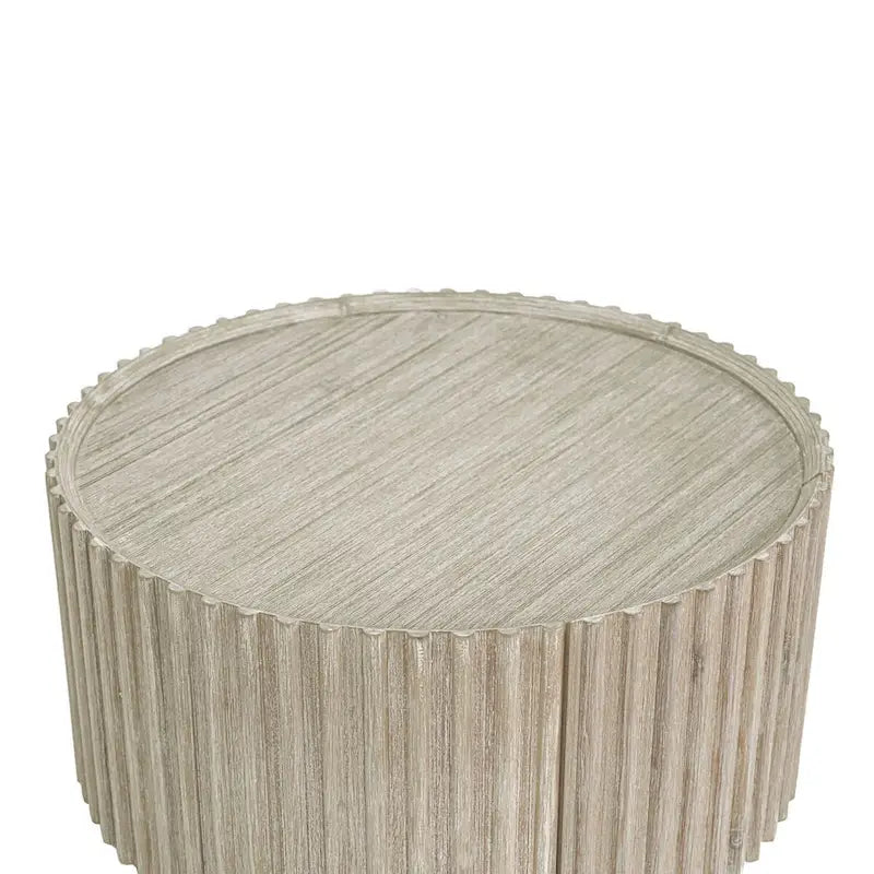 Table basse ronde en bois d'acacia beige avec porte de rangement