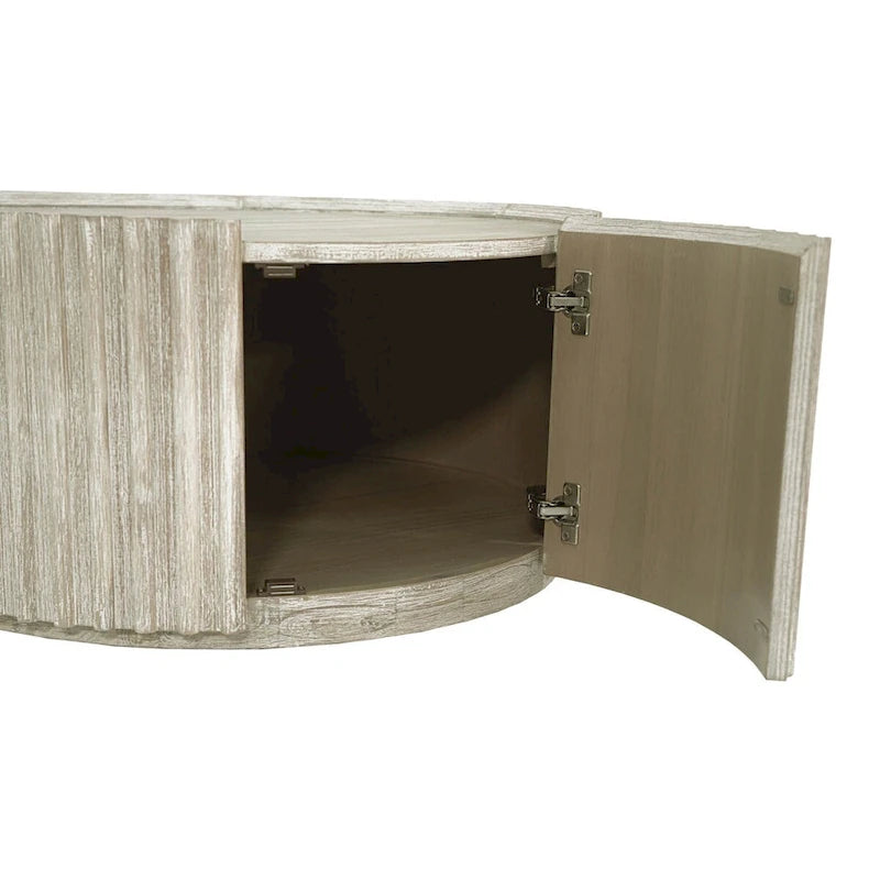 Table basse ronde en bois d'acacia beige avec porte de rangement
