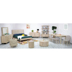 Table basse ronde en bois d'acacia beige avec porte de rangement