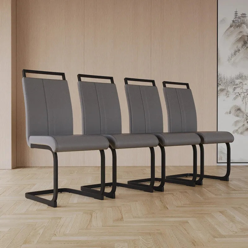 Chaise de salle à manger à dossier haut en similicuir PU gris/noir, pieds en métal en forme de C, lot de 4
