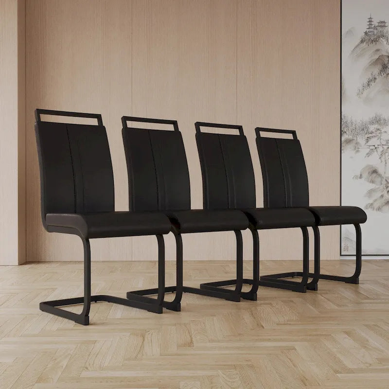 Chaise de salle à manger à dossier haut en similicuir PU gris/noir, pieds en métal en forme de C, lot de 4