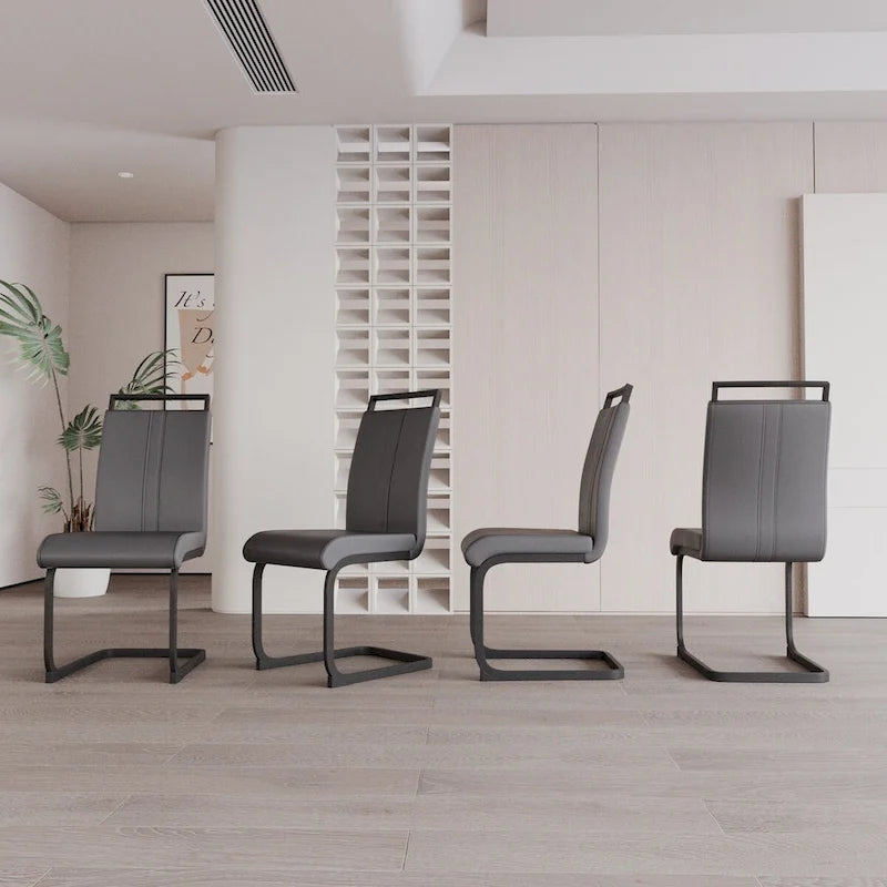 Chaise de salle à manger à dossier haut en similicuir PU gris/noir, pieds en métal en forme de C, lot de 4