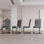 Chaise de salle à manger à dossier haut en similicuir PU gris/noir, pieds en métal en forme de C, lot de 4