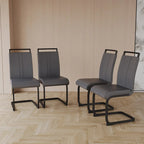 Chaise de salle à manger à dossier haut en similicuir PU gris/noir, pieds en métal en forme de C, lot de 4