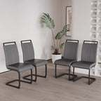 Chaise de salle à manger à dossier haut en similicuir PU gris/noir, pieds en métal en forme de C, lot de 4