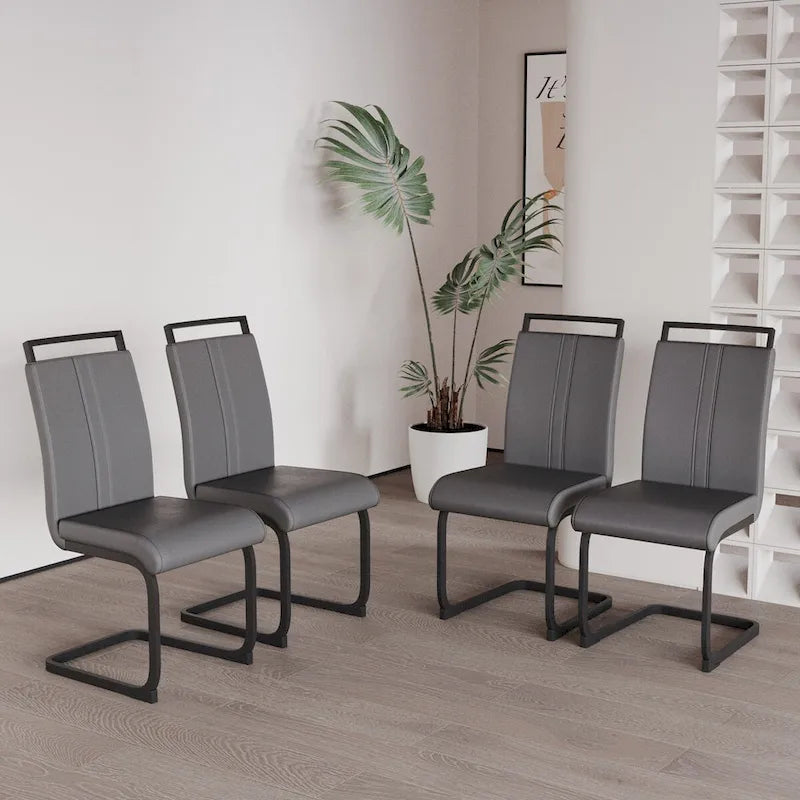 Chaise de salle à manger à dossier haut en similicuir PU gris/noir, pieds en métal en forme de C, lot de 4