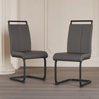 Chaise de salle à manger à dossier haut en similicuir PU gris/noir, pieds en métal en forme de C, lot de 4