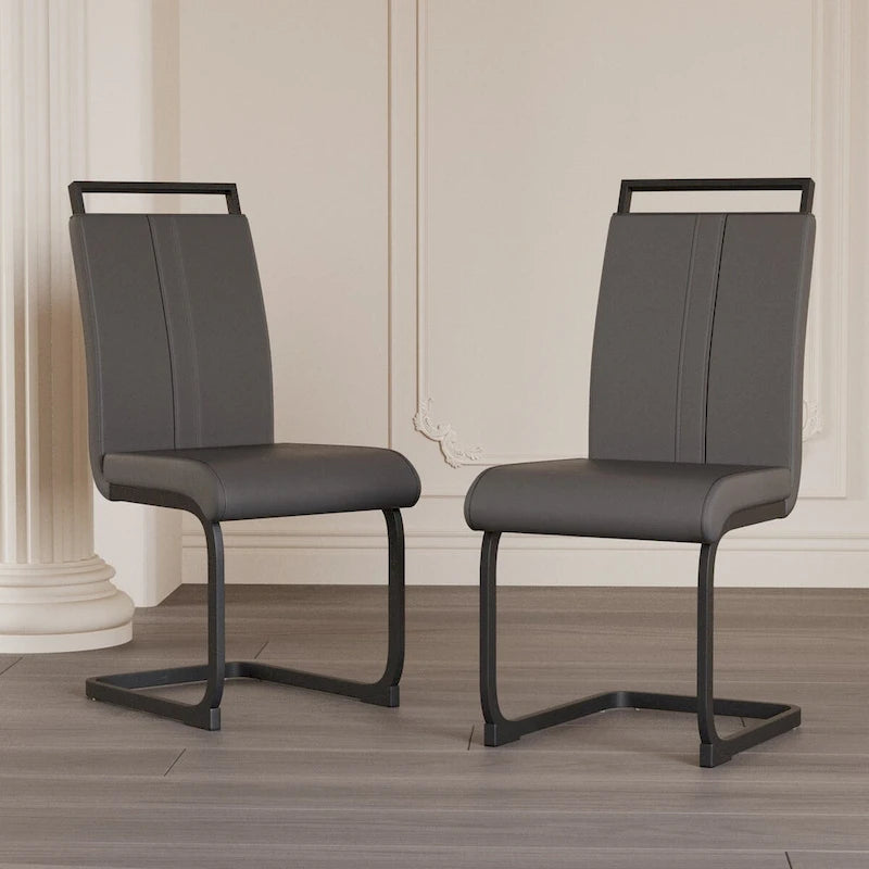 Chaise de salle à manger à dossier haut en similicuir PU gris/noir, pieds en métal en forme de C, lot de 4