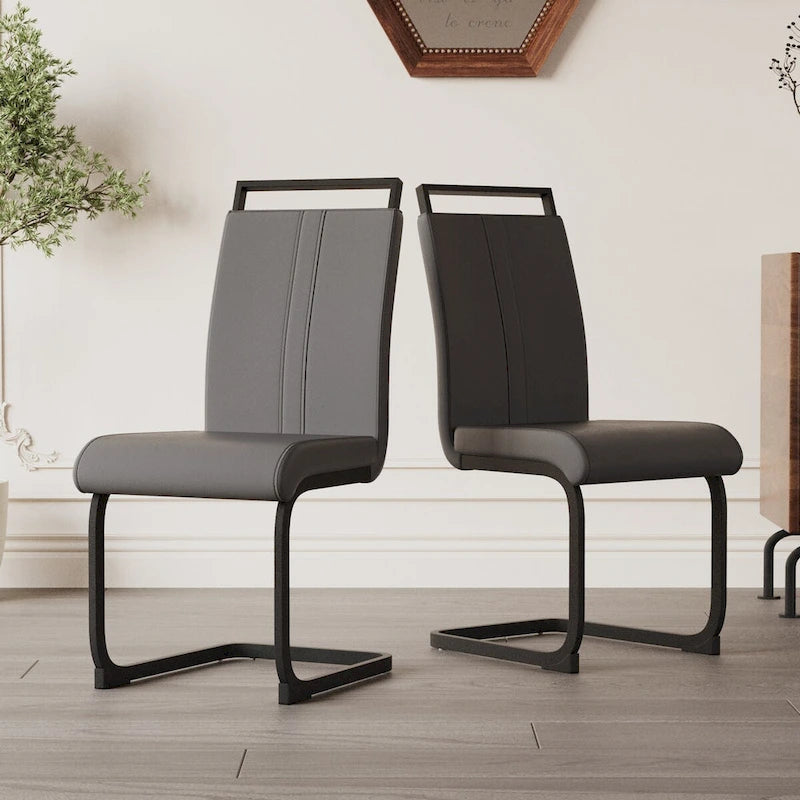 Chaise de salle à manger à dossier haut en similicuir PU gris/noir, pieds en métal en forme de C, lot de 4
