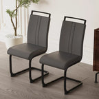 Chaise de salle à manger à dossier haut en similicuir PU gris/noir, pieds en métal en forme de C, lot de 4